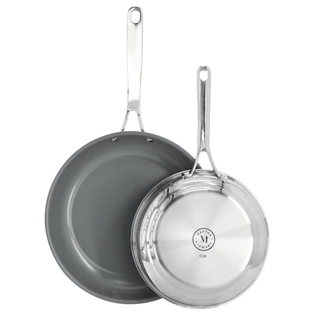 Martha Stewart Delaroux 2 Pc 12in and 9.5in Stainless Steel Ceramic Nonstick Frying Pan Set in Grey 138454.02R