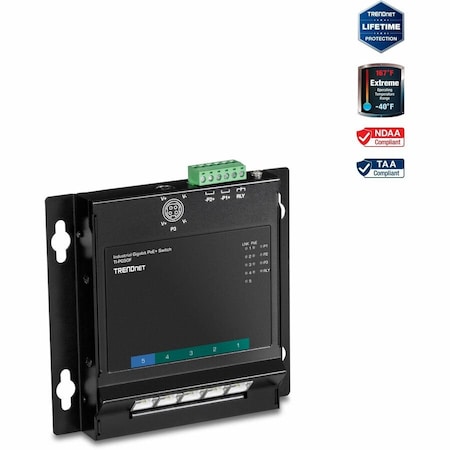 Trendnet 5-PORT INDUSTRIAL GIGABIT POE+ WALL-MOUNTED FRONT ACCESS SWITCH IN TI-PG50F