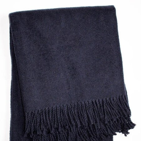 Homeroots 55" X 70" Navy Blue Cotton Blend Plush Throw Blanket with Fringe 702220