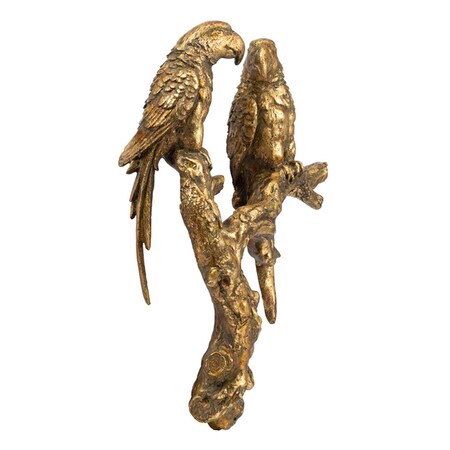 Homeroots 13" Antiqued Gold Parrots Hanging Dimensional Sculpture 401320