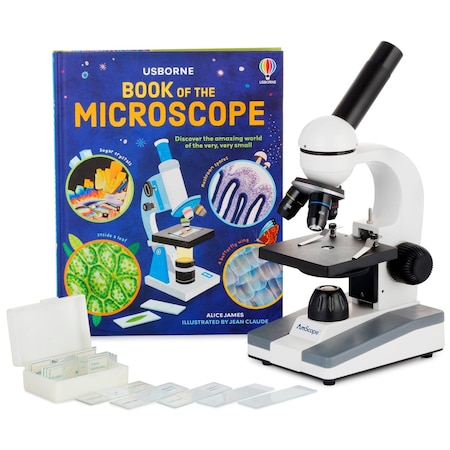 Amscope M148 Biological Science Student Monocular Compound Microscope 40X-400X w/10pc Slide Collection and M148-PB10-WM