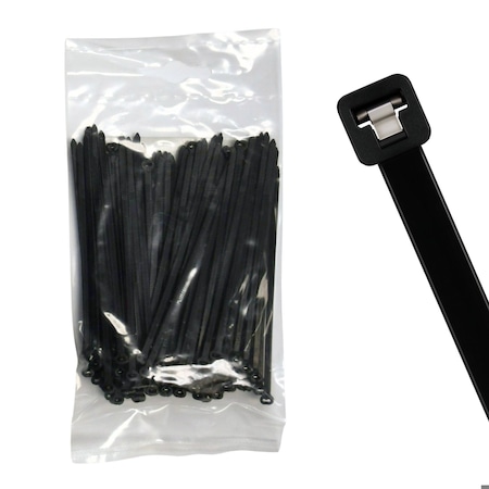 Cable Ties Unlimited Metal Tooth Cable Tie, 6 in L, 18 lb Strength, 1.4 in Max Bundle Dia, Nylon, UV-Rated, Black, 100PK MT6-18-0C