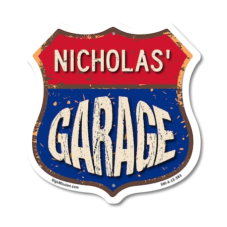 Signmission Nicholas's Garage, 12 Inch X 12 Inch, Aluminum Metal Sign SHI-A-12-383-NICHOLAS