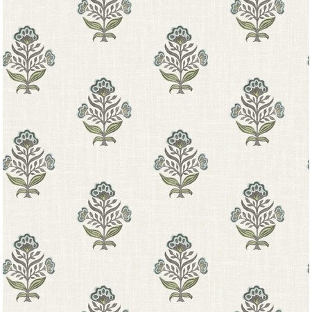 Chesapeake Hollyhock Aqua Floral Crest Wallpaper 4148-27415