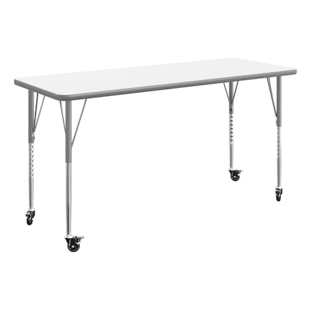 Flash Furniture Commercial Adjustable Height Rectangular Activity Table - Locking Casters-White XU-A2460-REC-WHT-T-A-CAS-GG