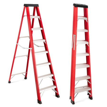 Wrightmaster 6.92 ft. Fiberglass Single-Sided Step Ladder, 12 ft. Reach, with Tool Holder, 330 lb. Load Capacity ZOR-P312092