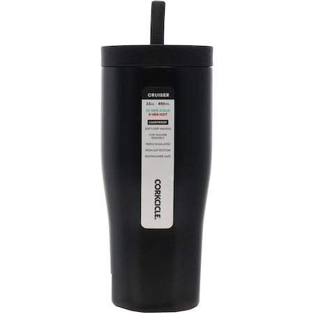 Corkcicle Leakproof Tumbler, 22 oz, Twist to Lock Lid, Steel, Matte Black, Insulated 2222MB