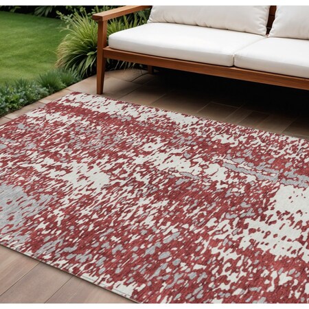 Homeroots 8' X 10' Burgundy And Ivory Abstract Washable Indoor Outdoor Area Rug 612944