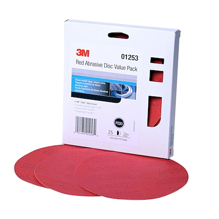3M 3M Red Abrasive Disc Value Pack, 01253, 6 in, P220 grade, 4PK 316U