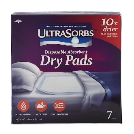 Medline Ultrasorbs Disposable Absorbent Dry Pad Underpads, Retail Packaging, 23in x 36in, 7/Pack, 6PK DRY2336RET7A