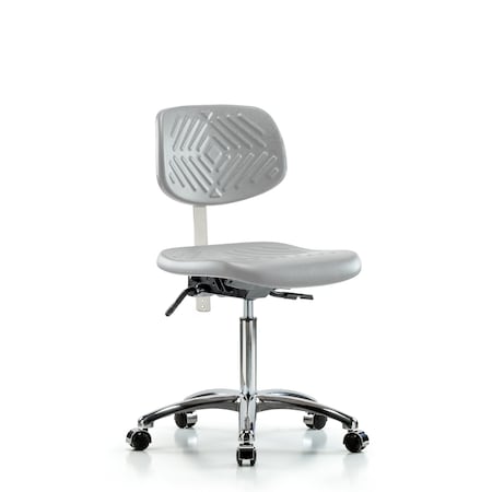 Blue Ridge Ergonomics Class 100 Poly Clean Room Chair-Medium Bench Height with Seat Tilt & Casters in Gray Poly NCR-PMBCH-CR-T1-A0-NF-CC-GRY