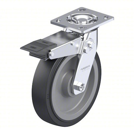 Zoro Select Plate Caster, Swivel, Polyurethane, 9 1/2"H P21S-UP080R-14-TB