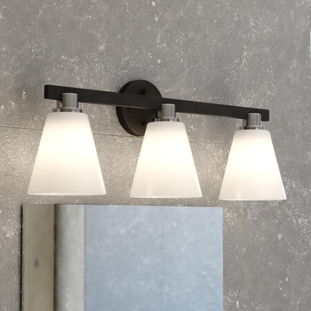 Vaxcel Vermont 3 Light Matte Black and Nickel Bathroom Vanity Fixture White Glass W0406