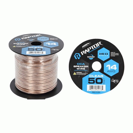Raptor 50 Feet Audio Stereo Speaker Wire Cable 14-Gauge-Clear RSW14-50