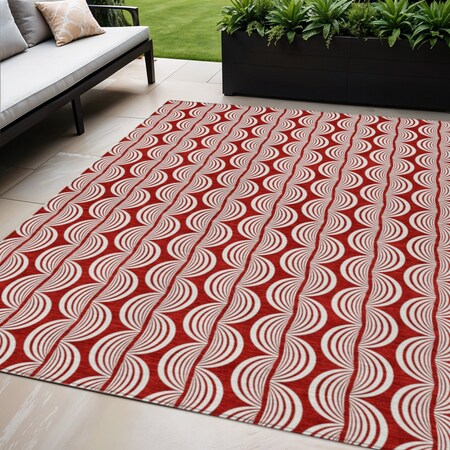 Homeroots 5' X 8' Red And Ivory Ogee Washable Indoor Outdoor Area Rug 601603