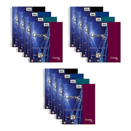 Roaring Spring Case of Genesis WB 5 Subject 1 Pkt Notebooks, 11"x9", 200 sht, Asstd Covers, College Ruled w/Margin, PK12 13115cs