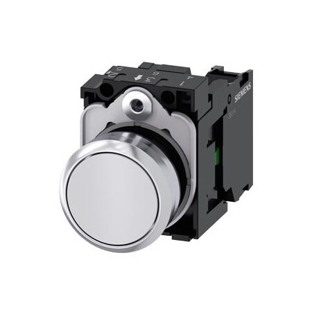 Siemens Pushbutton, 22 mm, round, metal, shiny, white, pushbutton, flat 3SU1150-0AB60-1BA0-ZY13