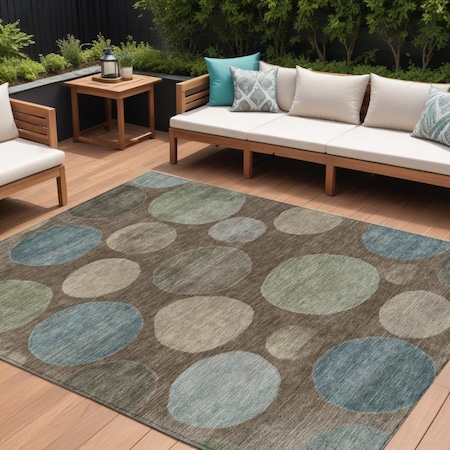 Homeroots 10' X 14' Chocolate Fern Green And Teal Blue Geometric Washable Indoor Outdoor Area Rug 630572