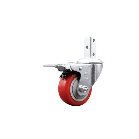 Service Caster 3 Inch Red Poly Wheel Swivel 7/8 Inch Square Stem Caster with Total Lock Brake SCC-SQTTL20S314-PPUB-RED-78