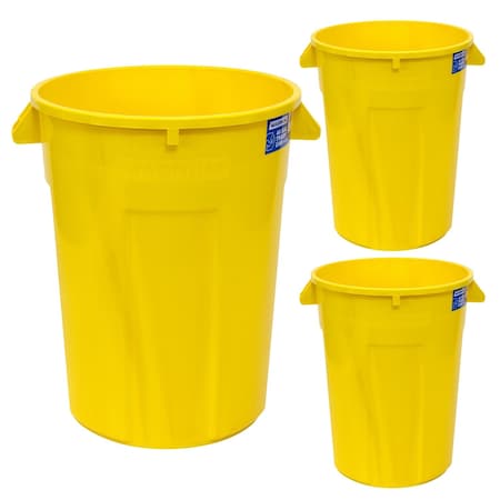 Magnum Tool 44 Gallon Trash Can, High-Vis Yellow, Construction Grade, Heavy Duty Plastic, 3PK CMTC-C000-44Y03