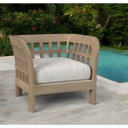 Homeroots 32" Light Brown Solid Wood Outdoor Arm Chair with Ivory Cushion 527083