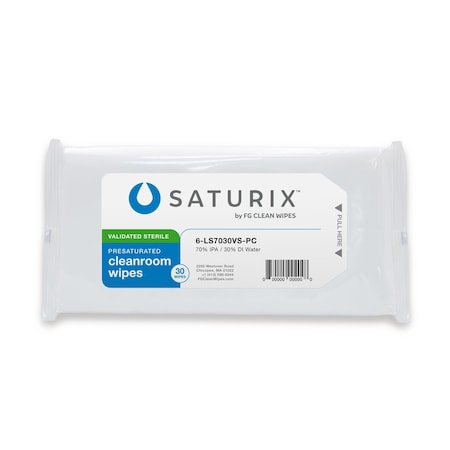 Saturix 70% Validated Sterile Presat Polyester Cellulose Pouches, 9 in x 9 in, 30 wipes per bag 6-LS7030VS-PC