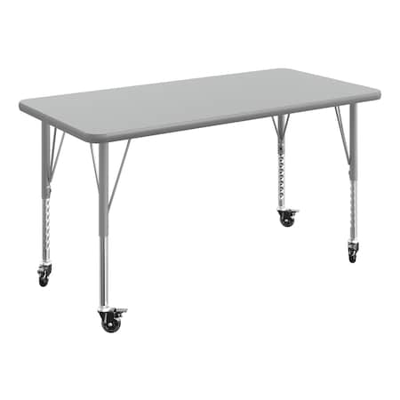 Flash Furniture Commercial Adjustable Height Rectangular Activity Table - Locking Casters-Gray XU-A2448-REC-GRY-T-P-CAS-GG