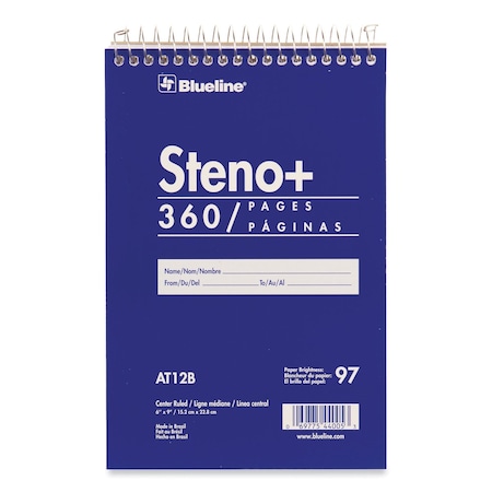 Blueline High-Capacity Steno Pad, Blue Cover, Medium/College Rule, (180) White 6 x 9 Sheets AT12B
