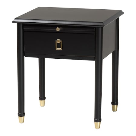 Baxton Studio Tamra Black Wood Nightstand with Pullout Shelf - Modern Bedside Table with Metallic Accents 264-14387-ZORO