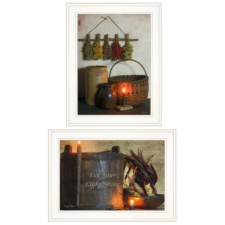 Homeroots Set Of Two Let Your Light Shine 1 White Framed Print Wall Art, 2PK 407103