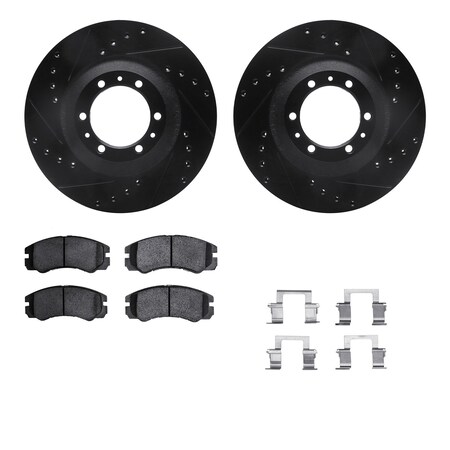 Dynamic Friction Co DFC Brake Rotor - Dimpled & Slotted - Black w/5000 Brake Pads & HW Kit 8512-37012