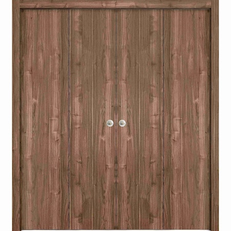 Sartodoors Sliding Closet Double Bi-fold Doors, Planum 0010 Walnut, Sturdy Tracks Moldings Trims Hardware Set, PLANUM0010DBF-WLN-72 x 80 (4* 18x80)