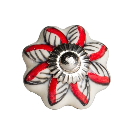 Homeroots Set of Eight Red And White Floral Ceramic Drawer Pull Knobs, 8PK 358116
