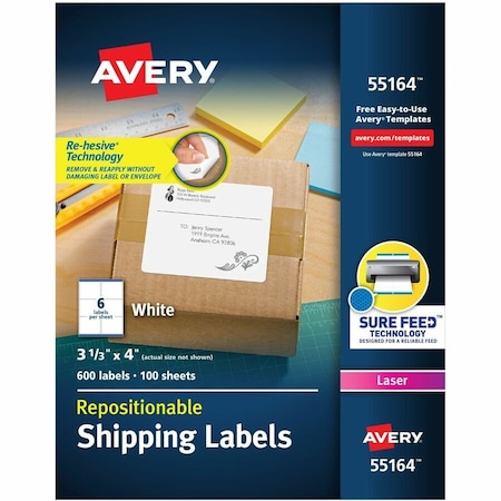 Avery Repositionable Shipping Labels, PK600 55164