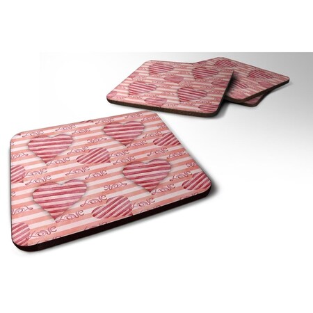 Carolines Treasures Watercolor Red Striped Hearts Foam Coaster, Set of 4 BB7567FC