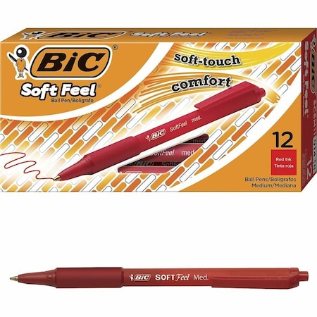 Bic SOFT FEEL RETRACTABLE BALLPOINT PEN, MEDIUM 1MM, RED INK/BARREL, DOZEN SCSM11RD