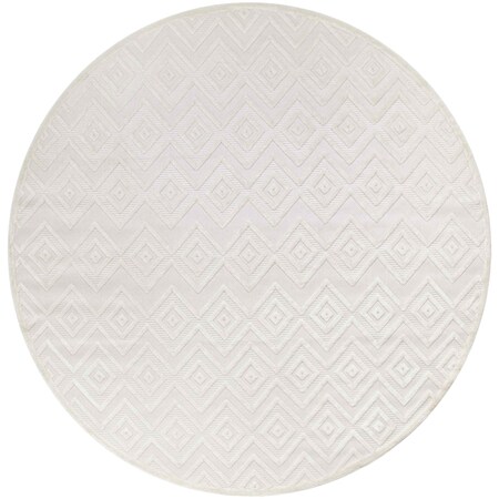Homeroots 10' Ivory And White Round Geometric Indoor Outdoor Area Rug 555945