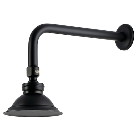 Kingston Brass 4-13/16" Round Raindrop Brass Shower Head with 12" Shower Arm, Matte Black P10MBCK