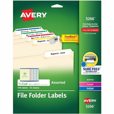 Avery File Folder Label, 21/32" Label W, 30 Labels per Sheet Yellow 5266
