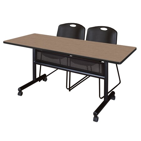 Regency Kobe Flip-Top Privacy Nesting Table W/ 2 Zeng Stack Chairs, 60 in W, 30 in L, Noble Oak MKFTM6030NO44BK