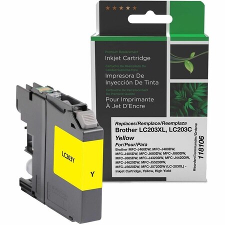 Cig Clover Imaging Remanufactured High Yield Yellow Ink Cartridge for Brother LC203XL 118106