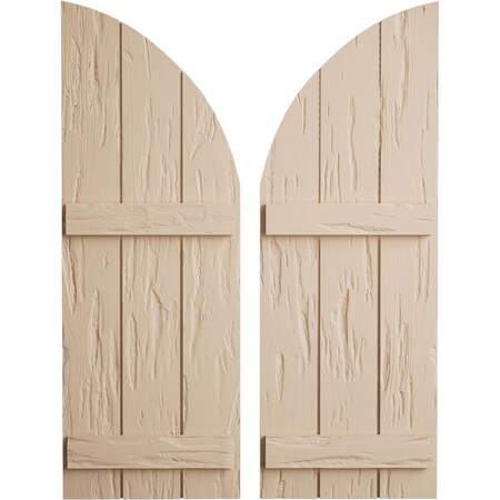 Ekena Millwork Pecky Cypress Joined Board-n-Batten w/Quarter Round Arch Top Faux Wood Shutters, 16.5"W x 52"H SHUBJQ16X52PCPR
