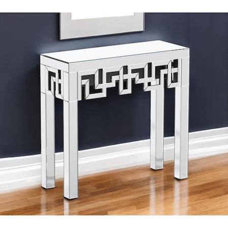 Homeroots 31" Silver Mirrored Glass Geo Pattern Console Table 568867