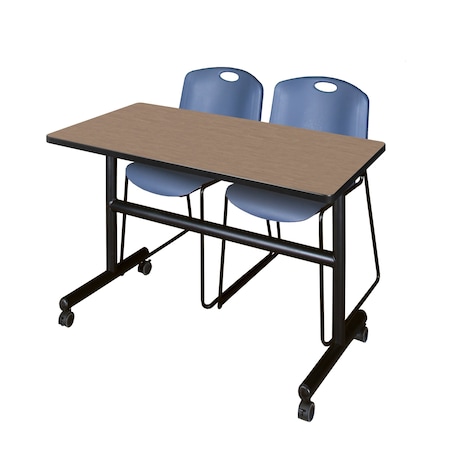 Regency Kobe Flip-Top Training Nesting Table W/ 2 Zeng Stack Chairs, 48 in W, 24 in L, Noble Oak MKFT4824NO44BE