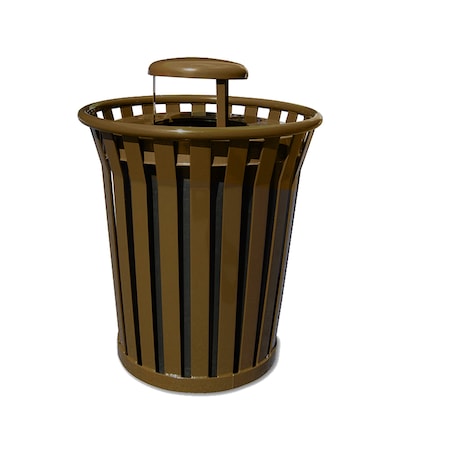 Witt Industries Heavy Duty Brown Outdoor Slatted Metal Receptacle with Rain Cap WC3600-RC-BN