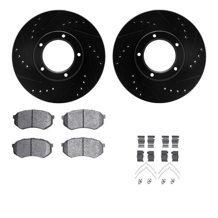Dynamic Friction Co DFC Brake Rotor - Dimpled & Slotted - Black w/5000 Brake Pads & HW Kit 8512-76072