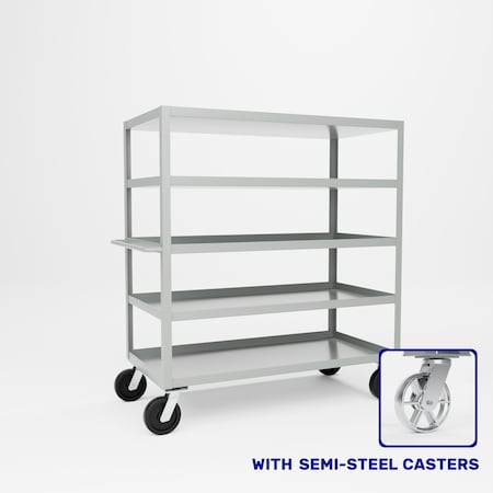 Pucel Five Shelf Extra Heavy Duty Stock Cart, 30 in W x 68 in H x 60 in D, Gray H-3060-S