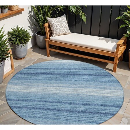 Homeroots 8' Blue And Ivory Round Abstract Washable Indoor Outdoor Area Rug 599942