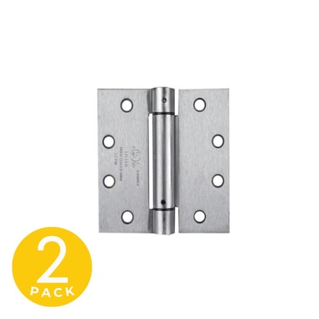 Global Door Controls 4.5 in. x 4 in. Brushed Chrome Full Mortise Spring Squared Hinge with Non-Removable Pin, 2PK CPS4540-26D-2