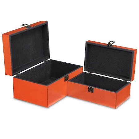 Homeroots Set of Two Orange Wood And Fabric Box With Lid, 2PK 489393